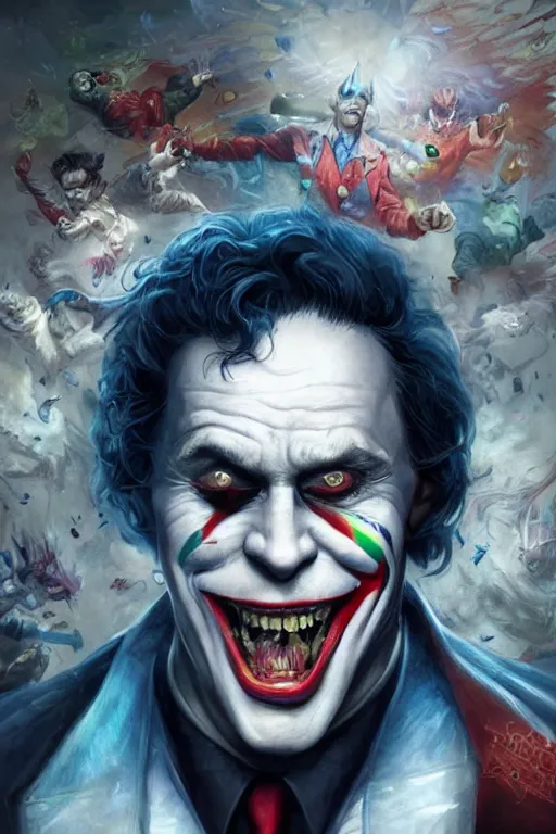 Prompt: vladimir putin as a joker, realistic, high definition, 4 k, shimmering color, hyper detailed, art of greg rutkowski and magali villeneuve and artgerm