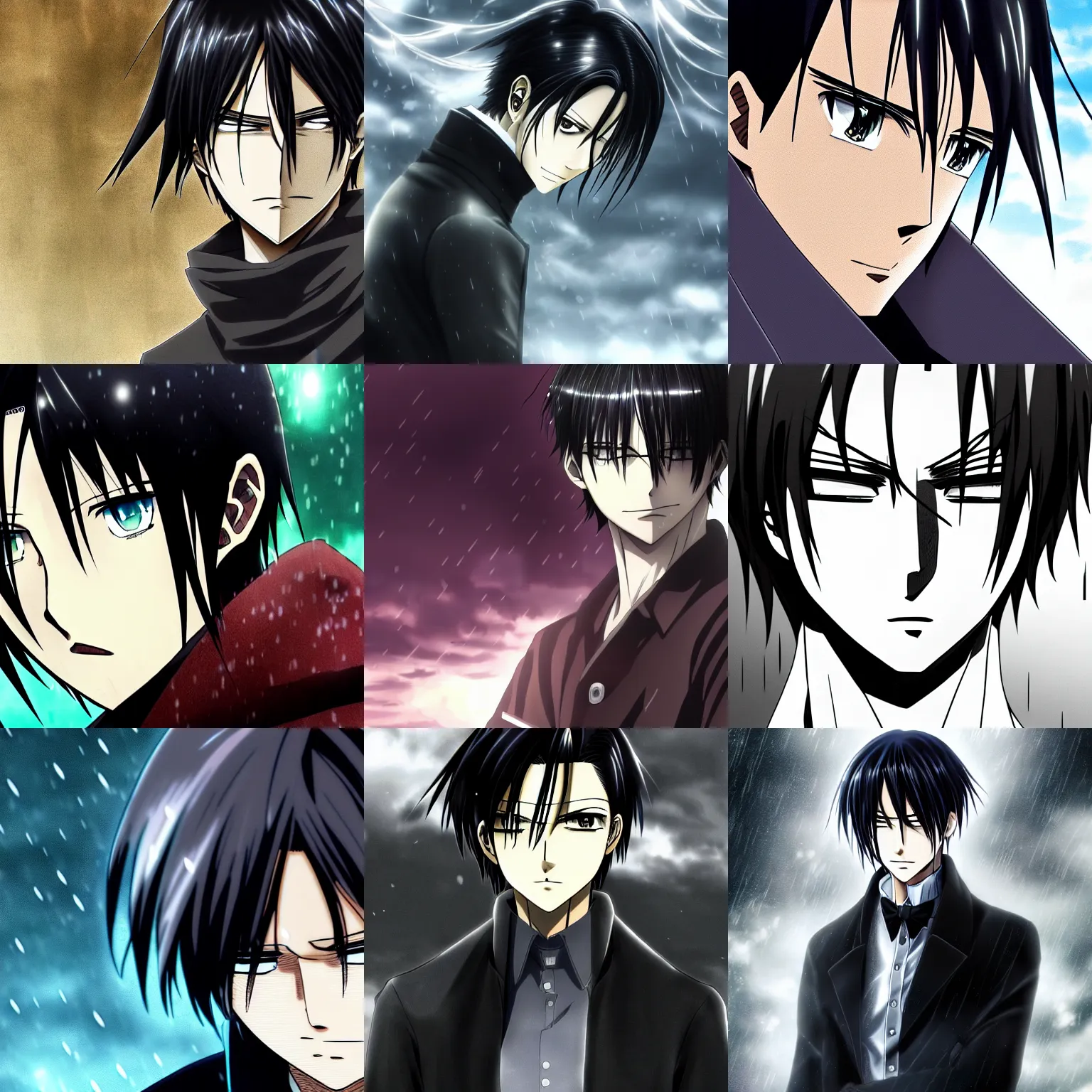 Prompt: Levi Ackerman, 4k wallpaper, handsome face, HD anime, realistic anime, rain aesthetic