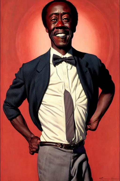 Image similar to don cheadle by gil elvgren and norman rockwell and rob gonsalves and hajime sorayama, hyperrealistic, high detail, ultra detailed, highly detailed face, ruffled fabric