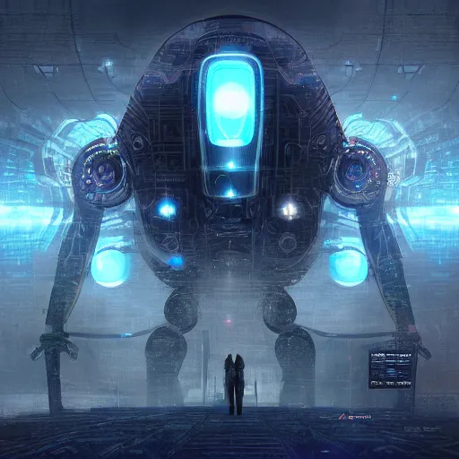 Image similar to Artificial Intelligence Singularity in the style of epic fantasy digital art and futuristic cyberpunk digital art