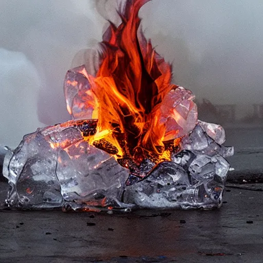 Prompt: fire but made out of ice