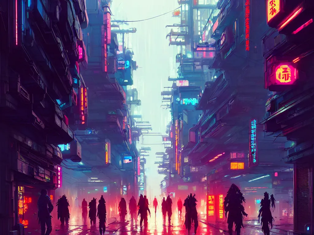 Prompt: concept art of a cyberpunk street filled with people during obon festival, grimy, gritty, blade runner 2 0 4 9, trending on artstation, award winning painting, cgi, art by john berkey and anton fadeev and john howe and simon stalenhag and greg rutkowski