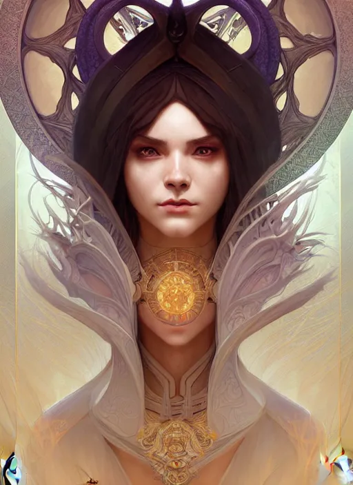 Image similar to symmetry!! portrait of a female sorcerer, dar fantasy, intricate, elegant, highly detailed, my rendition, digital painting, artstation, concept art, smooth, sharp focus, illustration, art by artgerm and greg rutkowski and alphonse mucha and huang guangjian and android jones and sachin teng