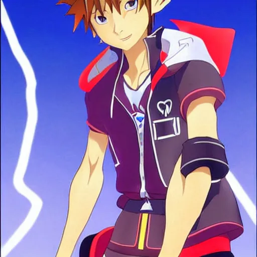 Image similar to sora from kingdom hearts as a character of neon genesis evangelion, hideaki anno