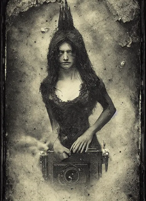 Prompt: old wetplate daguerreotype portrait of the werewolf woman, explosion of data fragments, fractal, intricate, elegant, highly detailed, parallax, leica, medium format, subsurface scattering, by jheronimus bosch and greg rutkowski and louis jacques mande daguerre