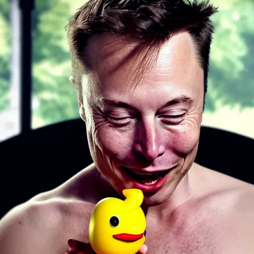 Image similar to Elon Musk eating a rubber ducky, highly detailed, high quality, HD, 4k, 8k, Canon 300mm, professional photographer, 40mp, lifelike, top-rated, award winning, realistic, sharp, no blur, edited, corrected, trending