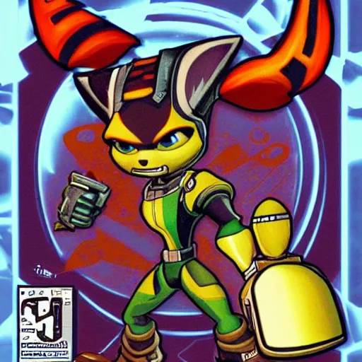 Image similar to ratchet and clank in the style of doom 1993