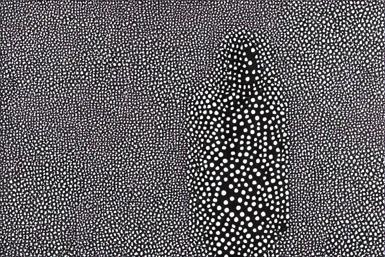 Image similar to anxiety, faceless people dark, dots, drip, stipple, pointillism, technical, abstract, minimal, style of francis bacon, asymmetry, pulled apart, cloak, eerie, made of dots, abstract, balaclava mask, colored dots, sploch