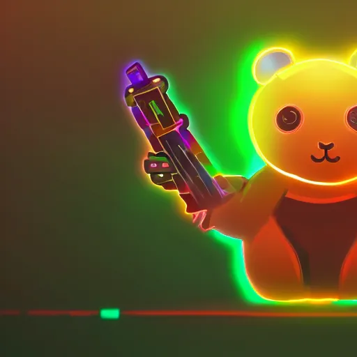 Image similar to cyberpunk hamster! holding rainbow! gem! crystal, neon lights, light reflection, 8 k, hd