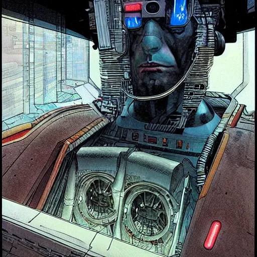 Image similar to Digital portrait of a Ghost in the machine by Enki bilal and Moebius and francois Schuiten, cyberpunk, impressive perspective, masterpiece