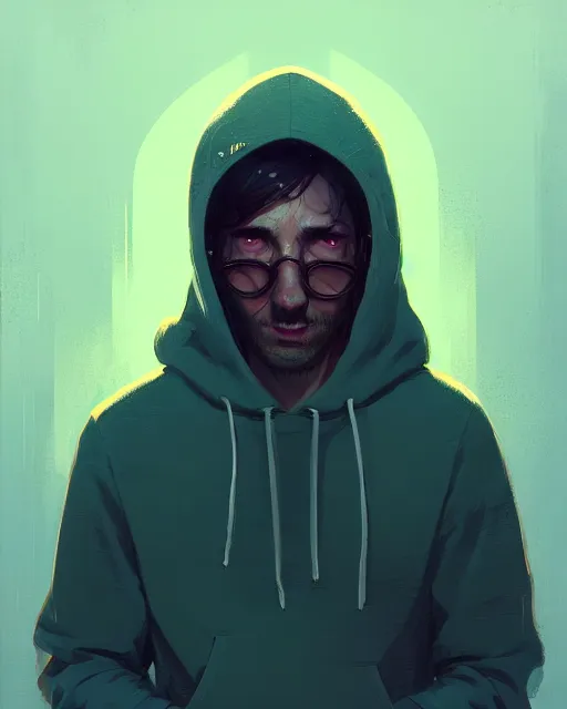 Prompt: music festival, hyper - realistic portrait of a man in a hoodie with detailed background, intricate, 4 k, by atey ghailan, by greg rutkowski, by greg tocchini, by james gilleard, by joe fenton, by kaethe butcher, dynamic lighting, lighting color scheme, sharp focus, grunge aesthetic