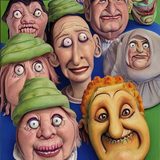 Image similar to beautiful lifelike painting of my name is grandma personas and i will not settle for these poorly made muffins, hyperreal detailed facial features and uv lighting, art by ed roth and basil wolverton
