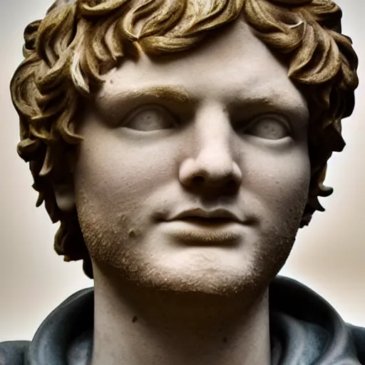 Image similar to awkward upclose image of marble statue of ed sheeran, ultrarealistic, sharp focus