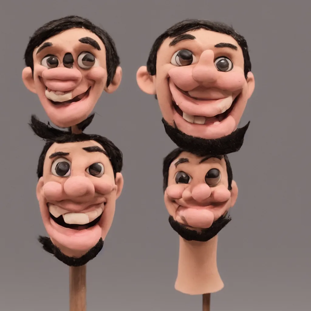 Prompt: very detailed claymation devin montes smiling cartoon head shot