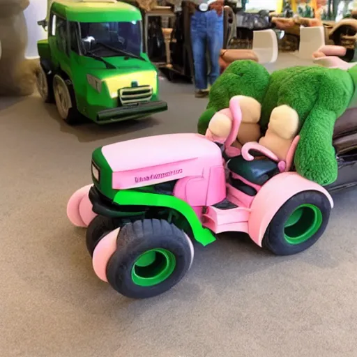 Image similar to a very soft persian pink plush john deere with pluche