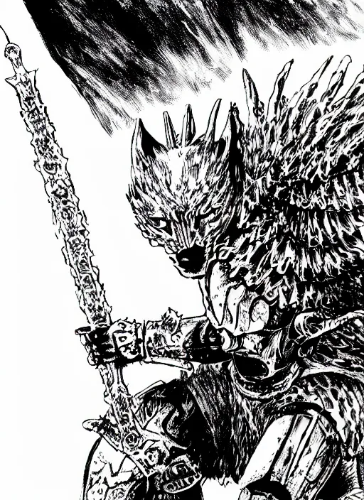 Image similar to demon wolf armored knight by kentaro miura