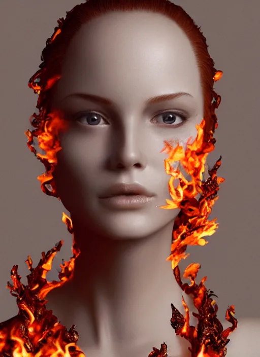 Image similar to sculpture made of flame, portrait, female, future, torch, fire, harper's bazaar, vogue, fashion magazine, intricate, concept art, close up, ornate, luxury, elite, elegant, trending on artstation, by ruan jia, by Kenneth Willardt, by ross tran, by WLOP, by Andrei Riabovitchev,