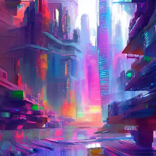 Image similar to a beautiful colorful future city, digital art, artstation