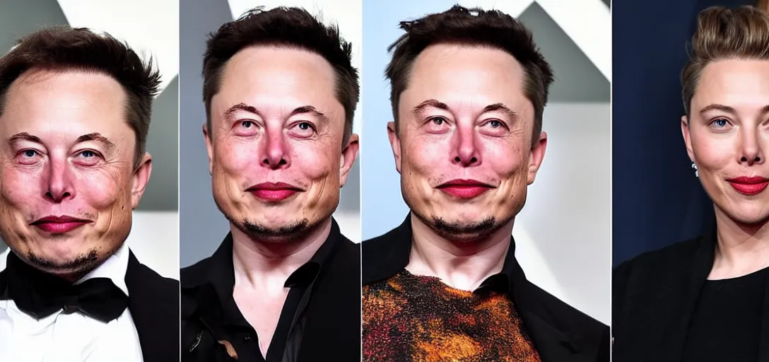 Image similar to Elon Musk is animorphing into Scarlett Johansen, highly detailed color drawing