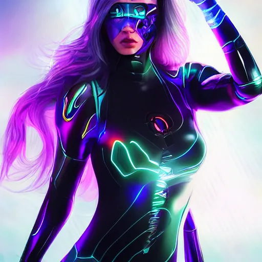 Prompt: half - electric cyber woman, cute - fine - face, pretty face, oil slick hair, realistic shaded perfect face, extremely fine details, realistic shaded lighting, dynamic background, artgerm, 8 k ultra realistic, highly detailed, sophie anderson