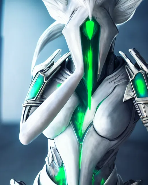 Prompt: perfect white haired attractive egyptian god, warframe armor, beautiful, symmetric, dreamy, half asian,, green eyes, charlize theron, detailed, scifi platform, laboratory, experiment, 4 k, ultra realistic, epic lighting, android body, illuminated, cinematic, masterpiece, art by akihito tsukushi, voidstar