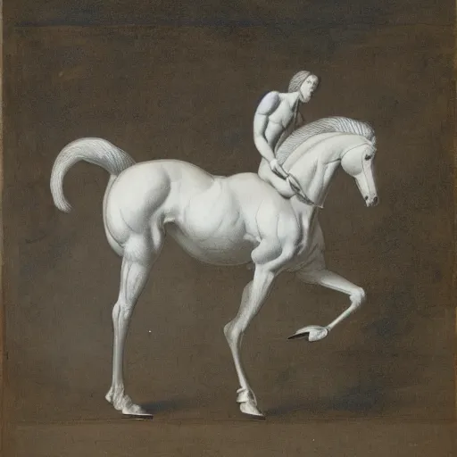 Image similar to A centaur, the upper body is a white ape, and the lower body is a black horse