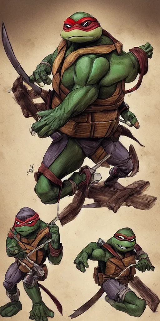 Image similar to Teenage mutant ninja turtle character concept art by carlos huante