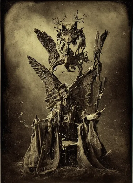 Image similar to old wetplate daguerreotype demons, devil, pain, anger, desolation, angel, throne, spear, explosion of data fragments, fractal, intricate, elegant, highly detailed, parallax, leica, medium format, subsurface scattering, by jheronimus bosch and greg rutkowski and louis jacques mande daguerre