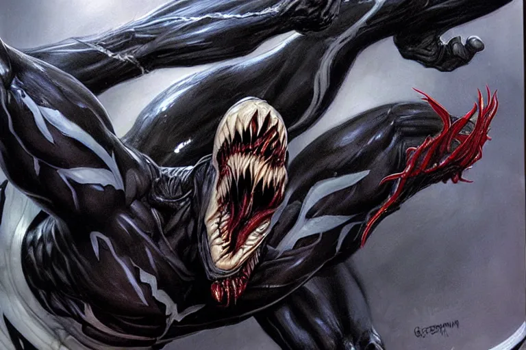 Image similar to marvel's venom concept art by gerald brom, scary, photorealistic, unnerving, detailed