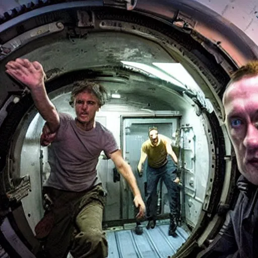 Prompt: James Cameron movie, inside a nuclear submarine, the crew fight to keep the hatch door closed as zombies try to break through