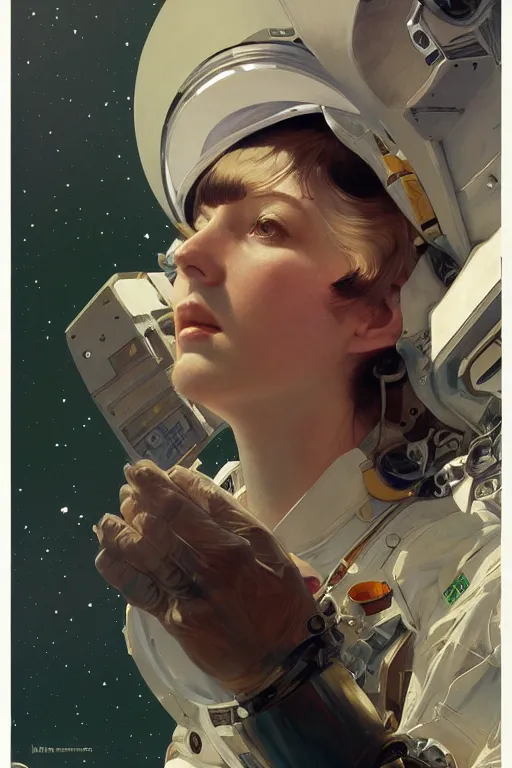 Prompt: A full portrait of a 2001 Space Odyssey Astronaut, intricate, elegant, highly detailed, digital painting, artstation, concept art, smooth, sharp focus, illustration, art by Krenz Cushart and Artem Demura and alphonse mucha