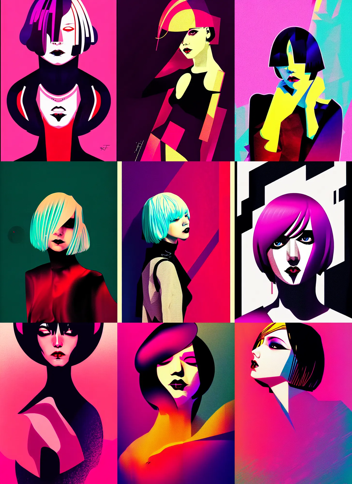 Prompt: ( ( dither ) ), illustrated portrait a woman like reol, modern art deco, dynamic pose, colorful, moody, concept art, detailed, dynamic composition, wide angle, matte print, volumetric, fog, dramatic lighting, halftone texture, risograph