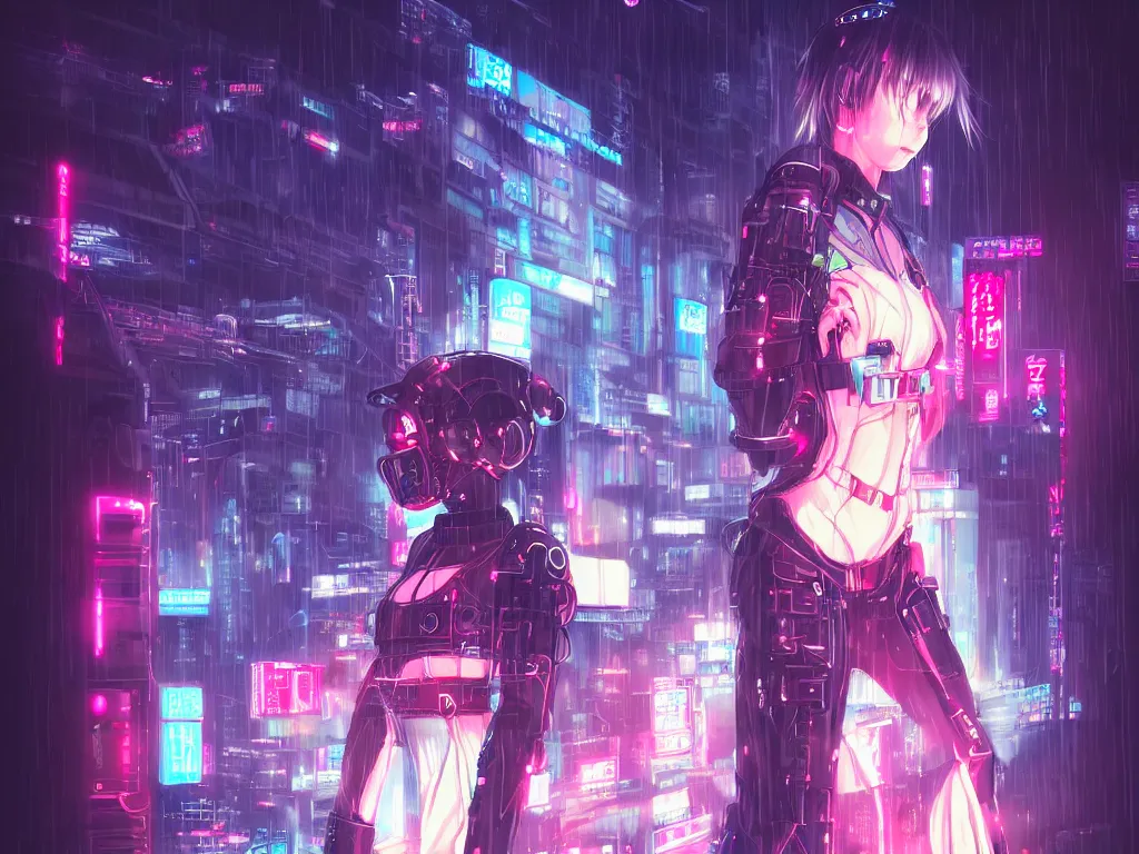 Image similar to portrait anime visual futuristic female cyber airforce, on cyberpunk neon light tokyo rainy rooftop, ssci - fi and fantasy, intricate and very beautiful, human structure, concept art, sharp focus, anime illustration by luxearte, frostine engine