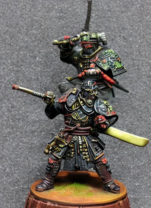 Image similar to 8 0 mm resin detailed miniature of a warhammer 4 0 k catachan samurai, product introduction photos, 4 k, full body