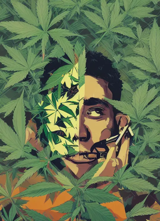 Image similar to profile picture by sachin teng x bape, marijuana, organic painting, asymmetrical, green, marijuana smoke, matte paint, hard edges, energetic