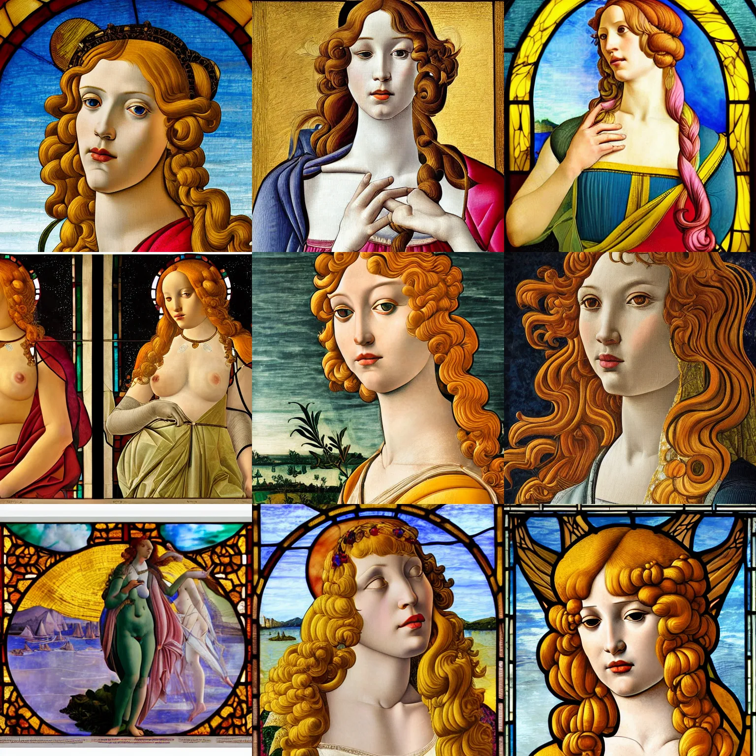 Prompt: stained glass artistic portrait of venus from primavera by sandro botticelli, extremely detailed, trending on Artstation