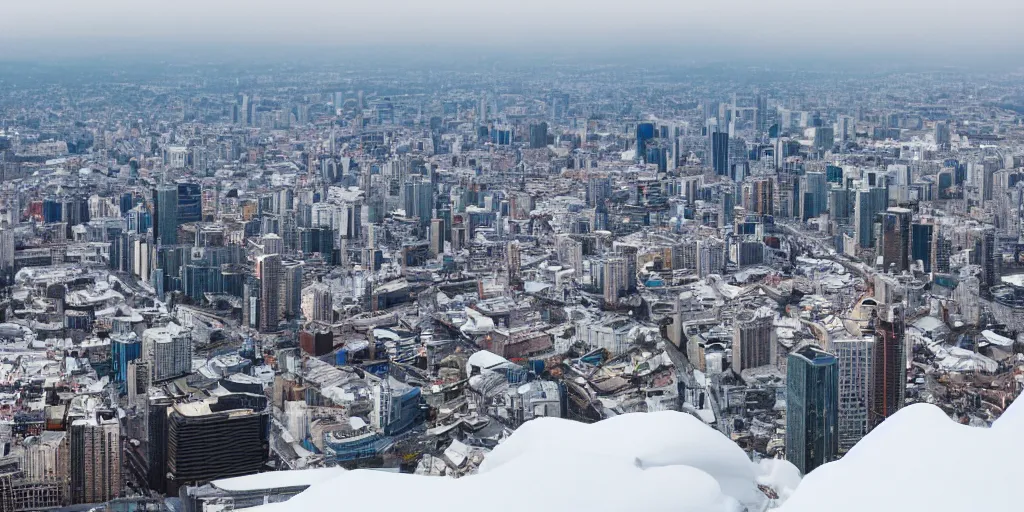 Prompt: A big modern city on a snow mountain