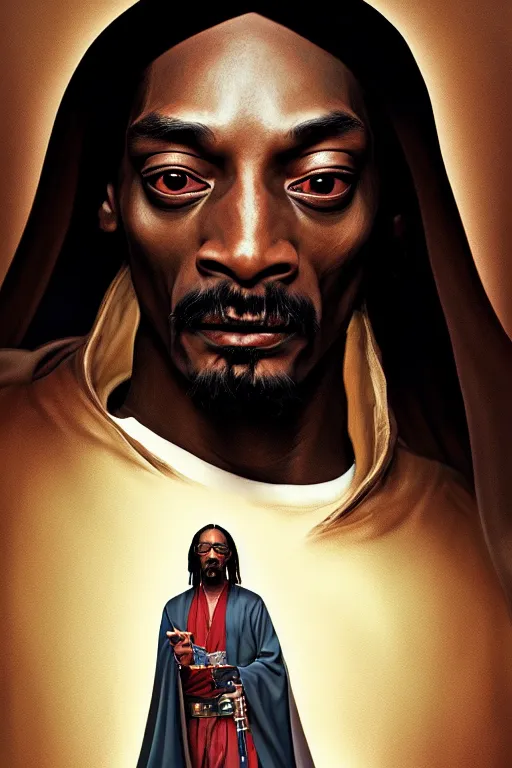 Prompt: breathtaking detailed concept art painting of a jedi snoop dogg, by hsiao - ron cheng, bizarre compositions, exquisite detail, extremely moody lighting, 8 k