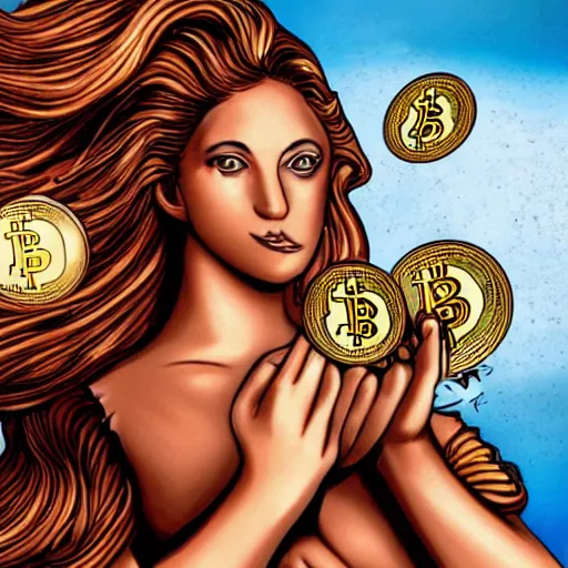 Prompt: aphrodite is eating bitcoins