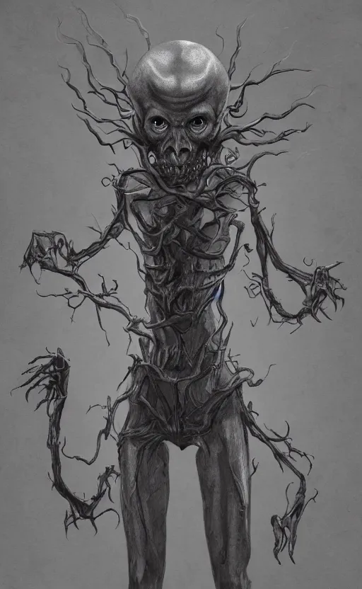 Image similar to full body portrait of Vecna from stranger things in the upside down, dynamic lighting, photorealistic, fantasy concept art, ambient lighting, atmospherical, stunning visuals, creative, cinematic, ultra detailed, trending on art station