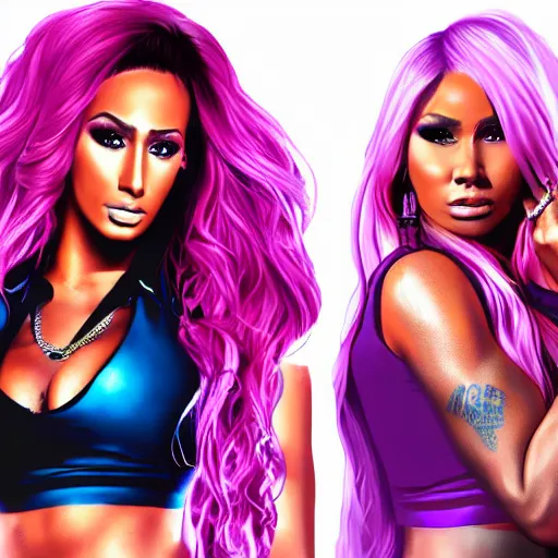 Image similar to carmella from wwe and nicki minaj, digital art, 8 k, artstation