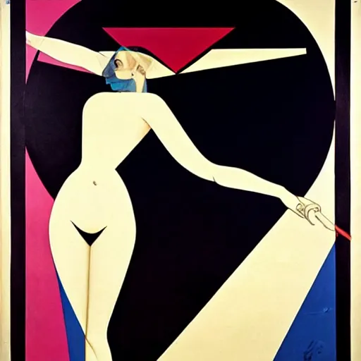 Image similar to constructivism monumental dynamic graphic super flat style figurative portrait by avant garde painter and leon bakst, illusion surreal art, highly conceptual figurative art, intricate detailed illustration drawing, controversial poster art, geometrical drawings, no blur