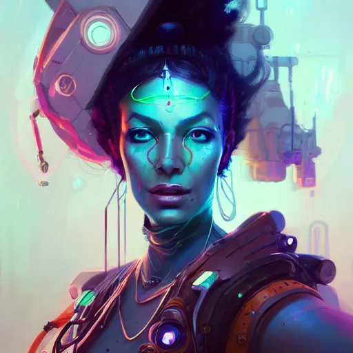 Image similar to a portrait of a beautiful cybernetic gypsie, cyberpunk concept art by pete mohrbacher and wlop and artgerm and josan gonzales, digital art, highly detailed, intricate, sci-fi, sharp focus, Trending on Artstation HQ, deviantart, unreal engine 5, 4K UHD image