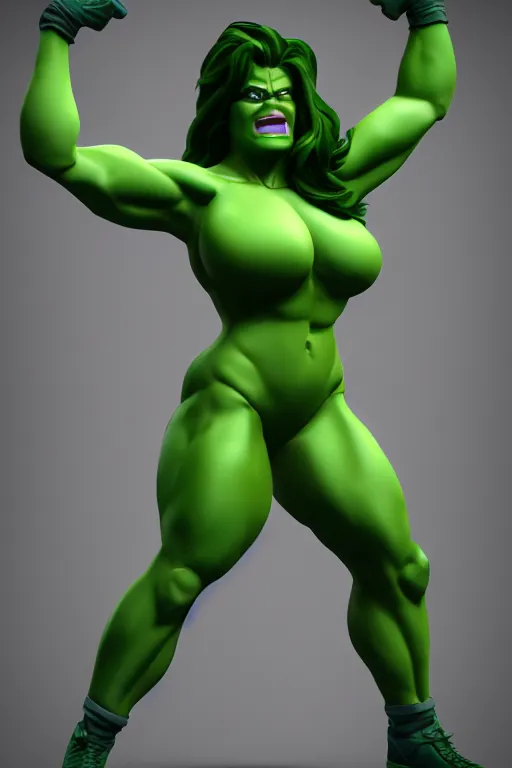 Image similar to she hulk but actually made well, detailed cgi, blender model, 4 k