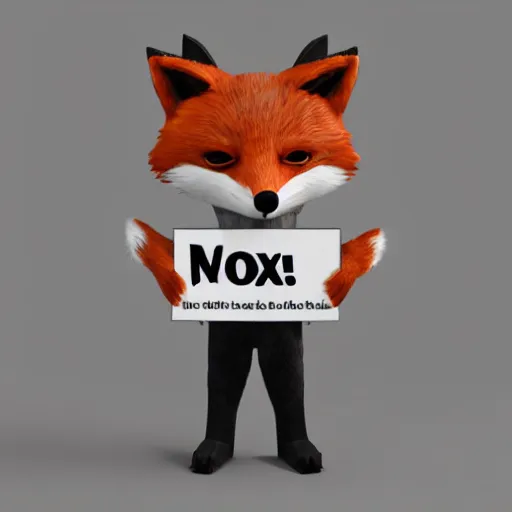 Image similar to a fox holding up a blank sign, digital art, unreal engine, blender