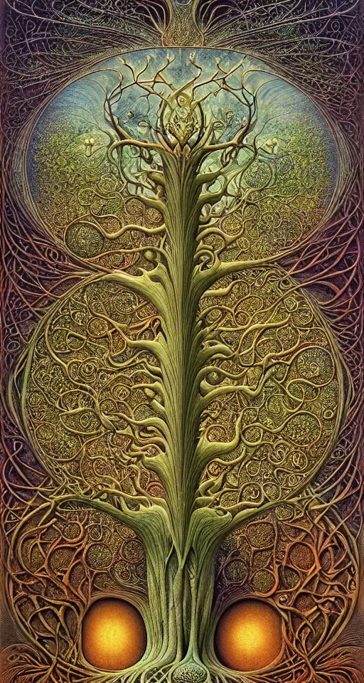 Image similar to tree of life by roger dean and andrew ferez, art forms of nature by ernst haeckel, divine chaos engine, symbolist, visionary, art nouveau, botanical fractal structures, organic, detailed, realistic, surreality