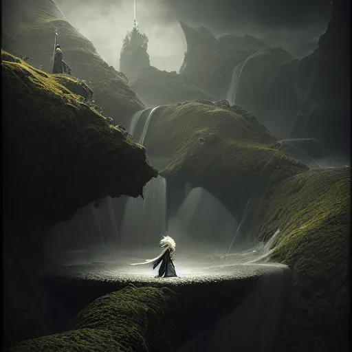 Image similar to infinite final fantasy denmark landscape, moody : : michal karcz, sophie anderson, esao andrews : : ornate, dynamic, particulate, intricate, elegant, highly detailed, centered, artstation, smooth, sharp focus, octane render, 3 d