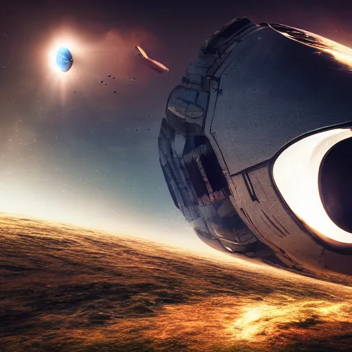 Prompt: Space ship colliding with the earth, cinematic photography, 4k, highly detailed, trending on artstation