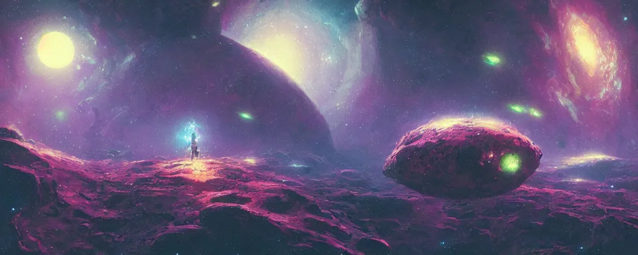 Prompt: ” space rock floating in pitchblack space, [ cinematic, detailed, epic, widescreen, opening, establishing, mattepainting, photorealistic, realistic textures, octane render, art by paul lehr ] ”