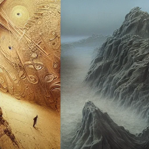 Image similar to Realistic creatue of Zdzisław Beksiński .concept art, wide angle shot, oriental fantasy, Peter Mohrbacher, insanely detailed and intricate, golden ratio, hypermaximalist, matte painting, cinematic, cgsociety, James jean, Brian froud, ross tran,octane render , unreal engine , hyper realistic , 8k render , octane render